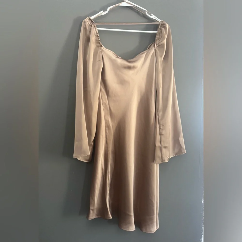 NWT Dynamite Satin Cowl Neck Dress in Champagne Taupe - Picture 2 of 5